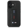 BMW BMHCP16SGSPCCK Apple iPhone 16 6.1" dėklas telefonui juodos spalvos M Grip su stoveliu Smooth and Carbon