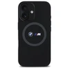 BMW BMHMP16S23SROK Apple iPhone 16 6.1" dėklas telefonui juodos spalvos M Silikoninis Printed Ring MagSafe