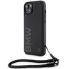 Apple iPhone 15 Plus / 14 Plus BMW dėklas Signature odinis Wordmark Cord (BMHCP15M23RMRLK) juodos spalvos