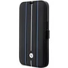 BMW BMBKP14L22RVSK dėklas Apple iPhone 14 Pro 6.1″ juodos spalvos bookdėklas Leather Stamp Mėlyna Lines