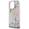 Guess PU Grained Roses 4G Metal Logo dėklas skirtas Apple iPhone 16 Pro rožinės spalvos