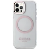Guess GUHMP12MHTRMP Apple iPhone 12/12 Pro 6.1″ rožinės spalvos kietas dėklas Metal Outline Magsafe