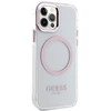 Guess GUHMP12MHTRMP Apple iPhone 12/12 Pro 6.1″ rožinės spalvos kietas dėklas Metal Outline Magsafe