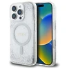 Guess GUHMP16LRGRGES Apple iPhone 16 Pro 6.3" sidabro spalvos kietas dėklas su blizgučiais ir resininiu efektu, MagSafe