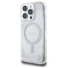 Guess GUHMP16LRGRGES Apple iPhone 16 Pro 6.3" sidabro spalvos kietas dėklas su blizgučiais ir resininiu efektu, MagSafe