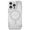Guess GUHMP16LRGRGES Apple iPhone 16 Pro 6.3" sidabro spalvos kietas dėklas su blizgučiais ir resininiu efektu, MagSafe