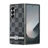 DKNY PU Leather Checkered Pattern and Stripe Samsung Galaxy Z Fold6 dėklas telefonui juodos spalvos