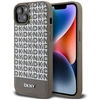 Apple iPhone 13 / 14 / 15 DKNY odinis dėklas Printed Pattern Metal Logo MagSafe (DKHMP15SPSOSPW) rudos spalvos