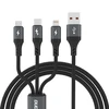 Dudao L3E 3 in 1 60W MicroUSB USB-C Lightning kabelis 1.2m – juodos spalvos