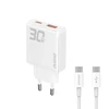 GaN Dudao A30EUT 30W USB-A / USB-C laidinis įkroviklis + USB-C – USB-C kabelis – baltos spalvos