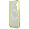 Dėklas Guess 4G Glitter Triangle Mygtukai MagSafe Samsung Galaxy S25 rudos spalvos