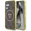 Guess 4G Glitter Triangle Mygtukai MagSafe Samsung Galaxy S25 dėklas telefonui rudos spalvos