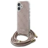 Guess GUHCP16SHC4SEP Apple iPhone 16 6.1" dėklas telefonui rožinės spalvos Crossbody Cord 4G Print