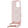 Guess GUHMP16LHCTSGNSP Apple iPhone 16 Pro 6.3″ rožinės spalvos kietas dėklas Crossbody Cord Script MagSafe