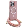 Guess GUHMP16XHCTSGNSP Apple iPhone 16 Pro Max 6.9″ rožinės spalvos kietas dėklas Crossbody Cord Script MagSafe