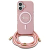 Guess GUHMP16SHCTSGNSP Apple iPhone 16 6.1" dėklas telefonui rožinės spalvos Crossbody Cord Script MagSafe
