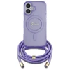 Guess GUHMP16SHCTSGNSU Apple iPhone 16 6.1" dėklas telefonui violetinės spalvos Crossbody Cord Script MagSafe