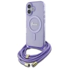 Guess GUHMP16SHCTSGNSU Apple iPhone 16 6.1" dėklas telefonui violetinės spalvos Crossbody Cord Script MagSafe