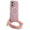 Guess GUHMP16SHCTSGNSP Apple iPhone 16 6.1" dėklas telefonui rožinės spalvos Crossbody Cord Script MagSafe