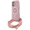 Guess GUHMP16SHCTSGNSP Apple iPhone 16 6.1" dėklas telefonui rožinės spalvos Crossbody Cord Script MagSafe