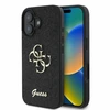 Guess PU Fixed Glitter 4G Metal Logo dėklas skirtas Apple iPhone 16 juodos spalvos