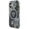 Guess Glitter Flowers Triangle Mygtukai MagSafe Apple iPhone 16 dėklas telefonui juodos spalvos