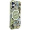 Guess Glitter Flowers Triangle Mygtukai MagSafe Apple iPhone 16 dėklas telefonui žalios spalvos