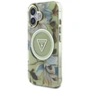 Guess Glitter Flowers Triangle Mygtukai MagSafe Apple iPhone 16 dėklas telefonui žalios spalvos