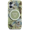 Guess Glitter Flowers Triangle Mygtukai MagSafe Apple iPhone 16 dėklas telefonui žalios spalvos