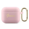 Apple AirPods 3 Guess silikoninis Vintage Script (GUA3SSSI) ausinių dėklas rožinės spalvos