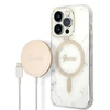 „Guess“ GUBPP14LHMEACSH dėklas + įkroviklis iPhone 14 Pro 6.1" baltas kietas dėklas su marmuru, „MagSafe“