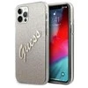 Dėklas GUESS GLITTER GRADIENT SCRIPT IPHONE 12 PRO MAX GOLD