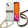 Apple iPhone 13 Mini Guess dėklas 4G Brown Strap Gold Chain (GUHCP13SKC4GBGO) skaidrus
