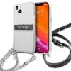 Apple iPhone 13 Mini Guess dėklas 4G Pilkas Strap Sidabrinis Chain (GUHCP13SKC4GBSI) skaidrus