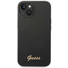 Dėklas Guess Liquid Silicone Metal Logo Case skirtas iPhone 14, juodas