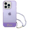 Apple iPhone 14 Pro Max Guess dėklas Translucent Pearl Strap violetinės spalvos