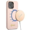 Guess dėklas iPhone 13 Pro / 13 6,1 GUHMP13LLLSLMGLP šviesiai rožinės spalvos kietasis dėklas Silikoninis Script Gold Logo Magsafe