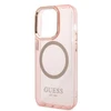 Apple iPhone 14 Pro Guess Dėklas Gold Outline Translucent MagSafe (GUHMP14LHTCMP) rožinės spalvos