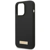 Apple iPhone 14 Pro Max Guess Dėklas silikoninis Logo Plate MagSafe juodos spalvos