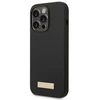 Apple iPhone 14 Pro Max Guess Dėklas silikoninis Logo Plate MagSafe juodos spalvos