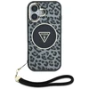 Guess HC IML Leopard Triangle Cord Strap Apple iPhone 16 MagSafe dėklas telefonui juodos spalvos