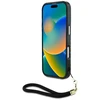 Guess HC IML Leopard Triangle Cord Strap Apple iPhone 16 MagSafe dėklas telefonui juodos spalvos