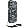 Guess HC IML Leopard Triangle Cord Strap Apple iPhone 16 MagSafe dėklas telefonui juodos spalvos