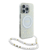 Guess IML Flowers Allover Electro With Pearl Strap MagSafe - dėklas skirtas Apple iPhone 16 Pro Baltas