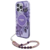 Guess IML Flowers With Pearl Strap MagSafe - dėklas skirtas Apple iPhone 16 Pro Max Violetinė