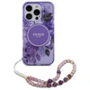 Guess IML Flowers With Pearl Strap MagSafe - dėklas skirtas Apple iPhone 16 Pro Max Violetinė