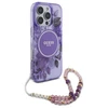 Guess IML Flowers With Pearl Strap MagSafe - dėklas skirtas Apple iPhone 16 Pro Max Violetinė