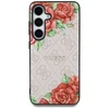Dėklas Guess Leather 4G Flowers Print Metal Classic Logo MagSafe Samsung Galaxy S25 dėkals telefonui rožinės spalvos