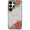 Dėklas Guess Leather 4G Flowers Print Metal Classic Logo MagSafe Samsung Galaxy S25 Ultra dėkals telefonui rožinės spalvos