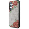 Dėklas Guess Leather 4G Flowers Print Metal Classic Logo MagSafe Samsung Galaxy S25 dėkals telefonui rožinės spalvos
